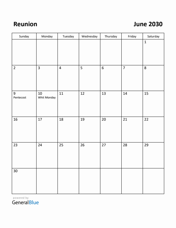 June 2030 Calendar with Reunion Holidays