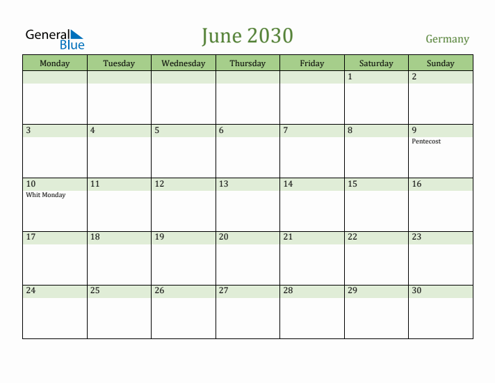 June 2030 Calendar with Germany Holidays