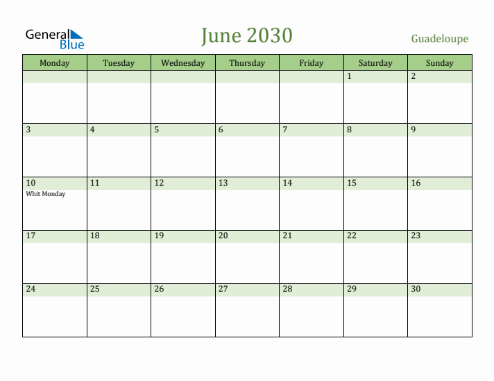 June 2030 Calendar with Guadeloupe Holidays