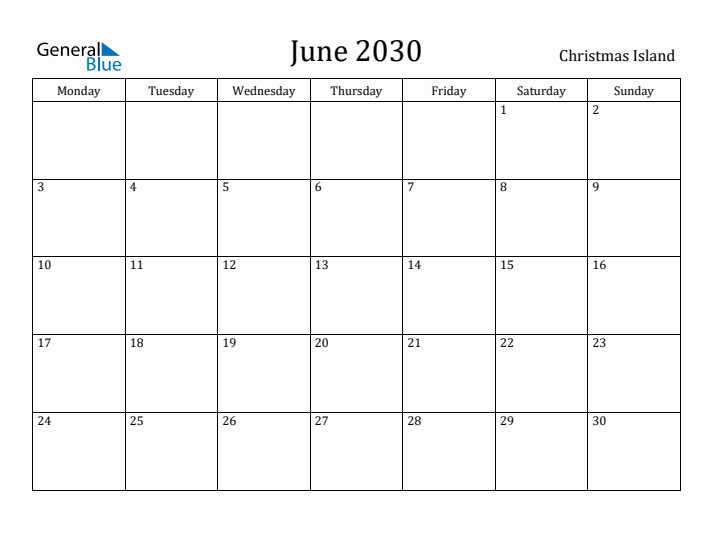 June 2030 Calendar Christmas Island