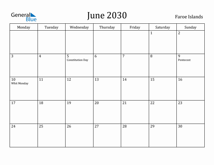 June 2030 Calendar Faroe Islands