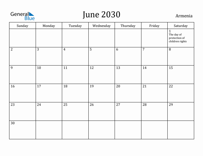 June 2030 Calendar Armenia