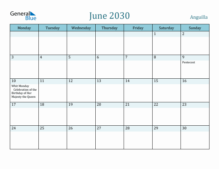 June 2030 Calendar with Holidays