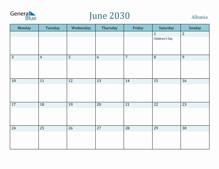 June 2030 Calendar with Holidays