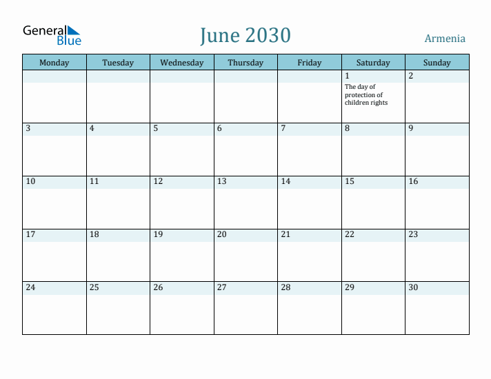 June 2030 Calendar with Holidays