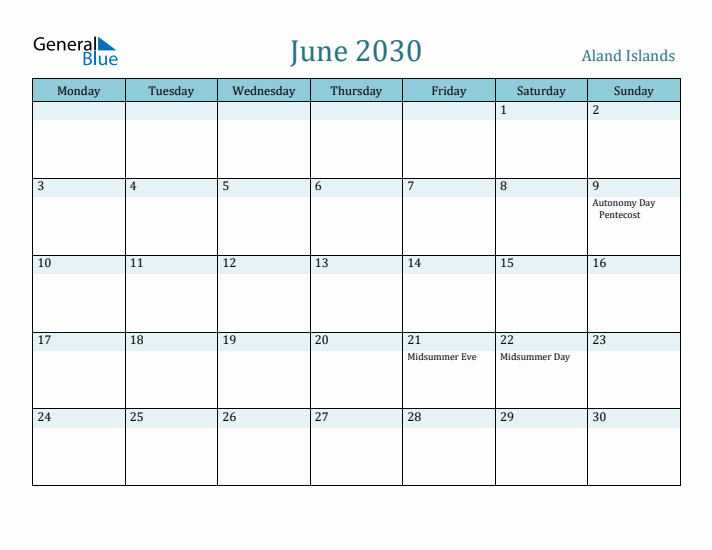 June 2030 Calendar with Holidays