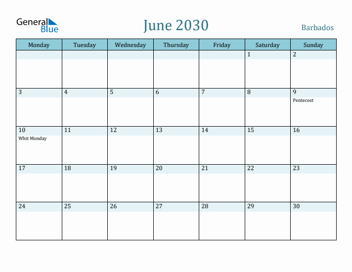 June 2030 Calendar with Holidays