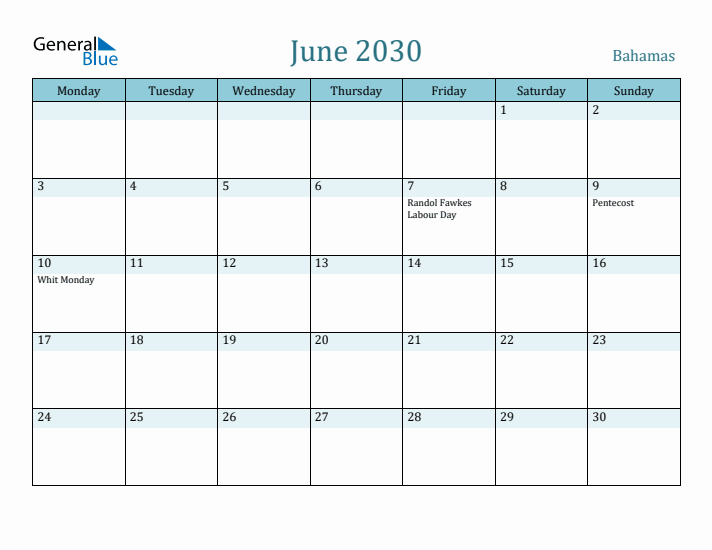 June 2030 Calendar with Holidays