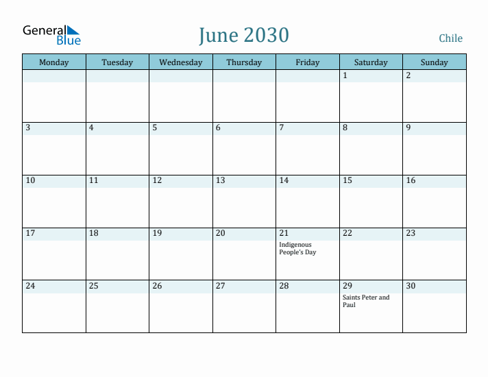 June 2030 Calendar with Holidays