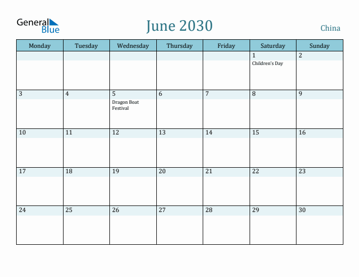 June 2030 Calendar with Holidays