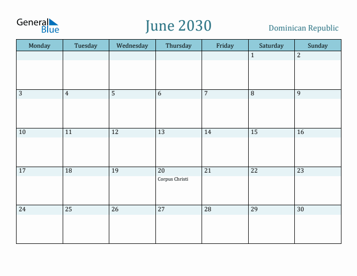 June 2030 Calendar with Holidays