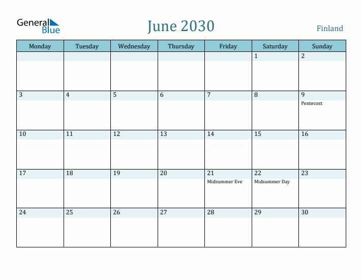 June 2030 Calendar with Holidays