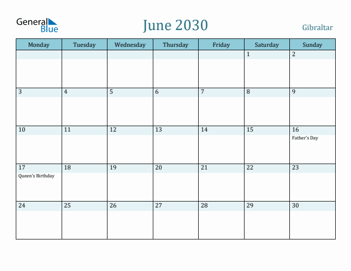 June 2030 Calendar with Holidays