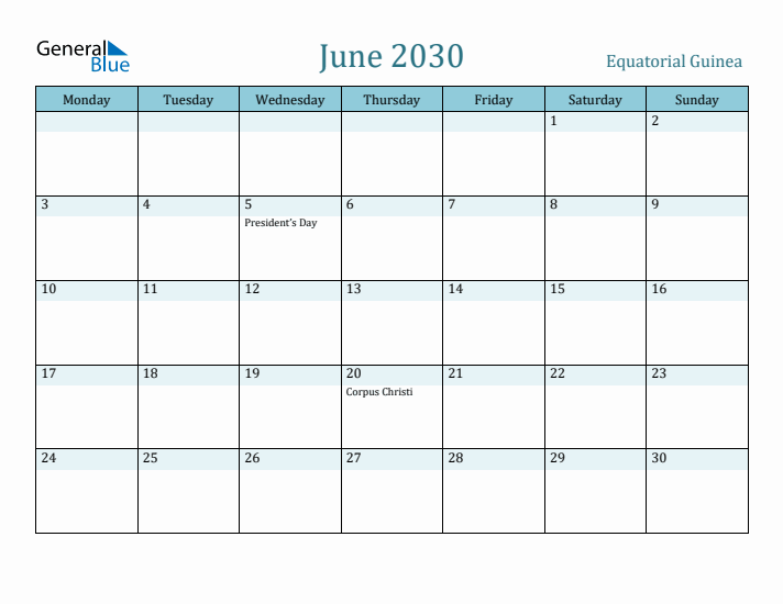 June 2030 Calendar with Holidays