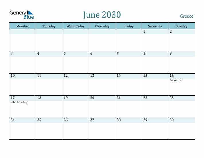 June 2030 Calendar with Holidays