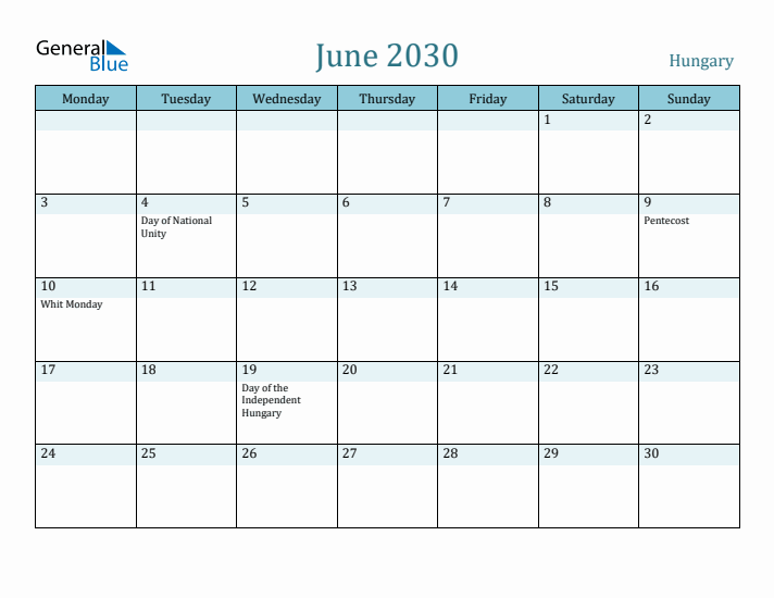 June 2030 Calendar with Holidays