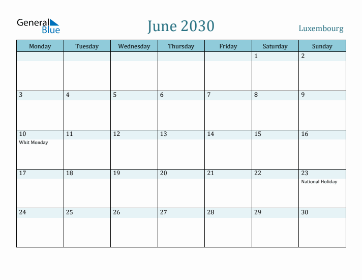 June 2030 Calendar with Holidays