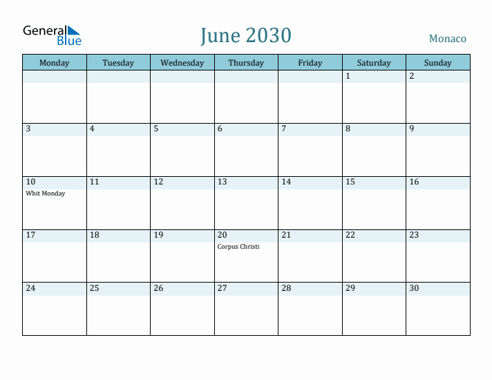 June 2030 Calendar with Holidays