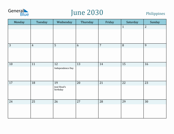 June 2030 Calendar with Holidays