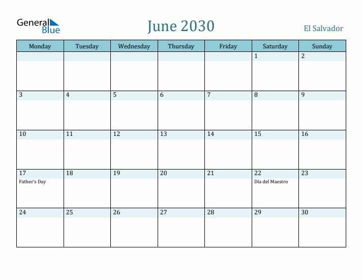 June 2030 Calendar with Holidays