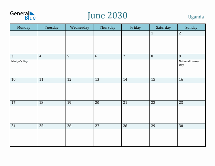 June 2030 Calendar with Holidays