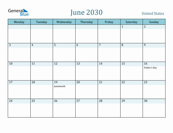 June 2030 Calendar with Holidays