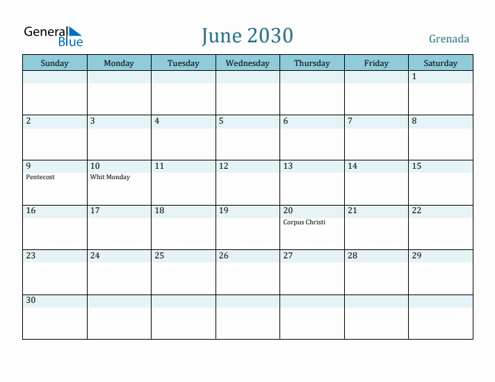 June 2030 Calendar with Holidays