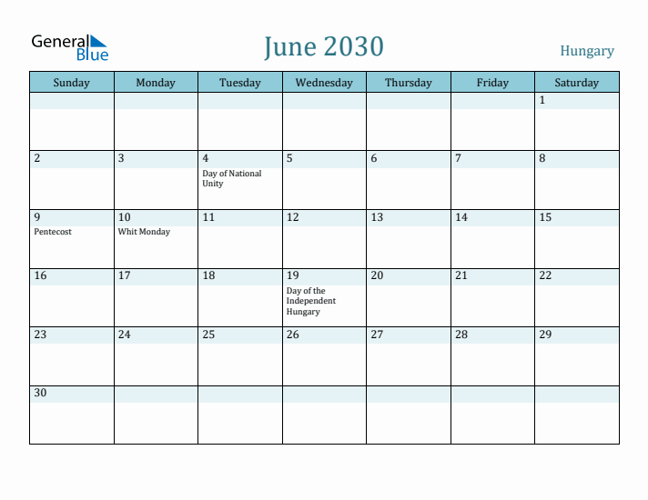 June 2030 Calendar with Holidays