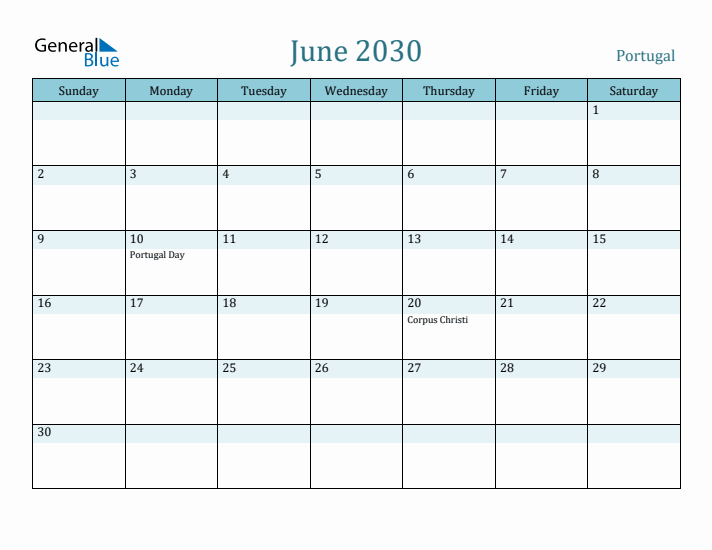 June 2030 Calendar with Holidays