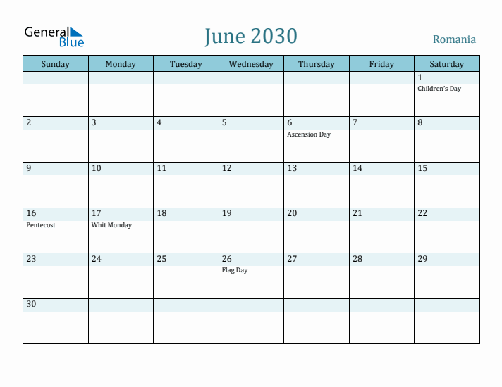 June 2030 Calendar with Holidays