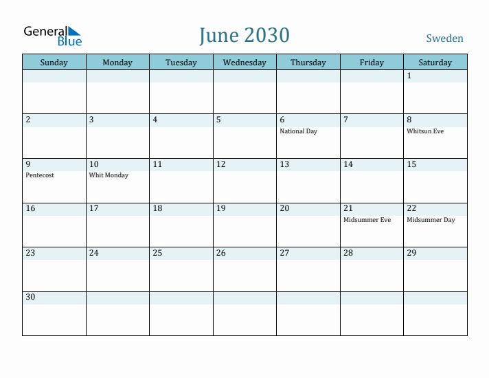 June 2030 Calendar with Holidays