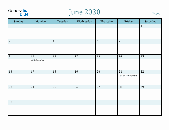 June 2030 Calendar with Holidays