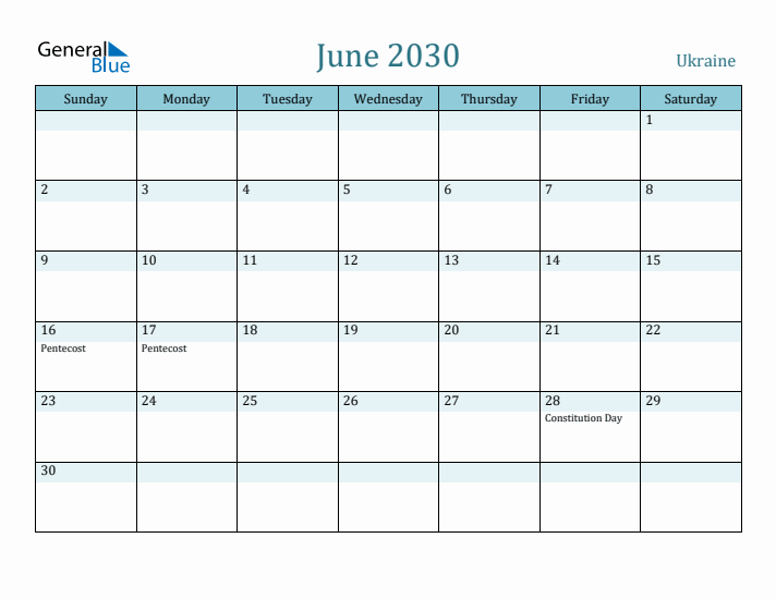 June 2030 Calendar with Holidays