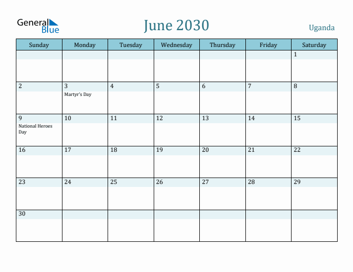 June 2030 Calendar with Holidays