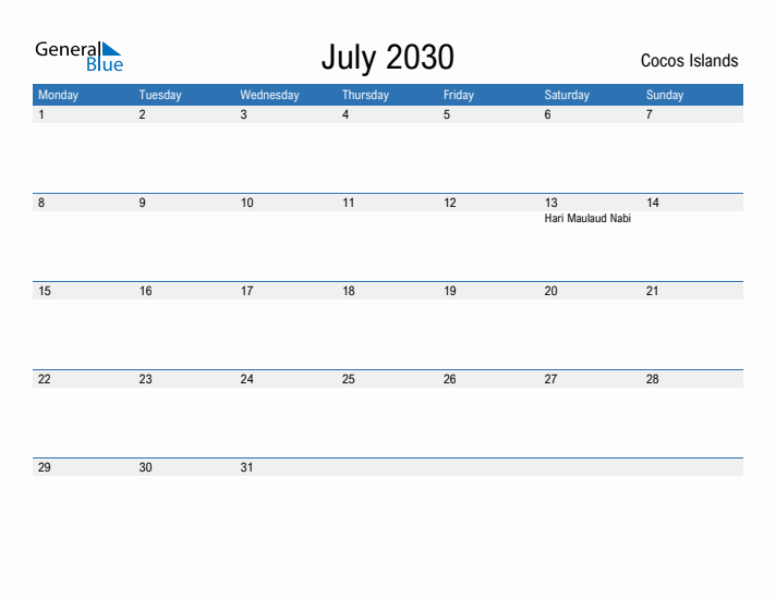 Fillable July 2030 Calendar