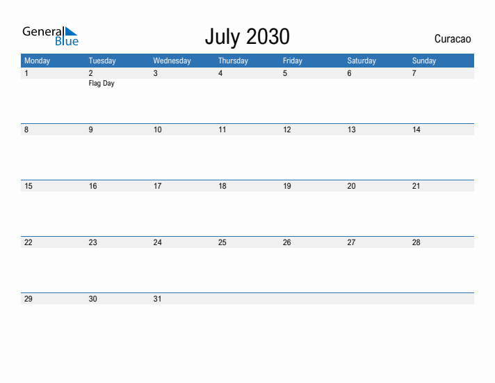 Fillable July 2030 Calendar