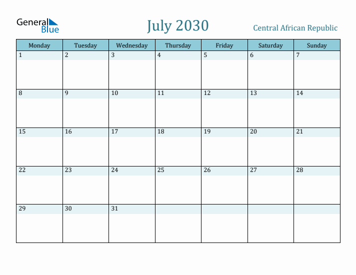 July 2030 Calendar with Holidays