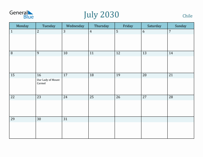 July 2030 Calendar with Holidays