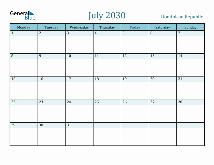 July 2030 Calendar with Holidays