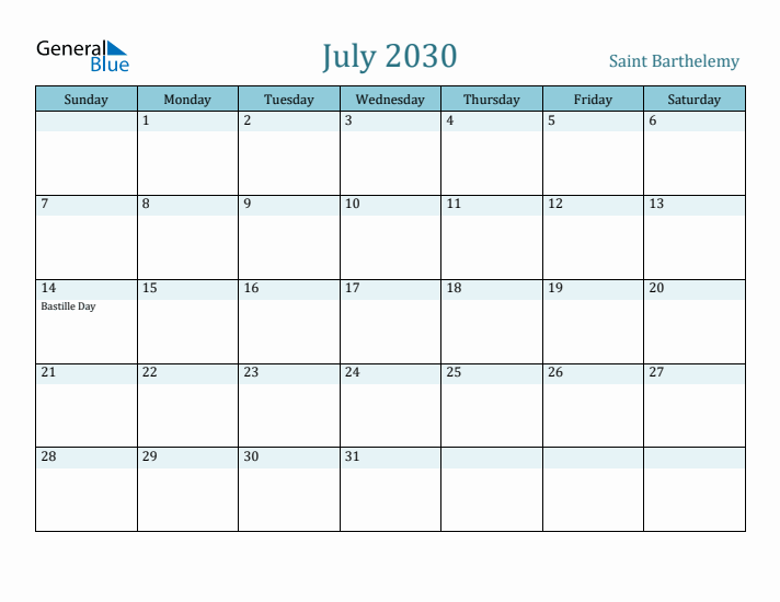 July 2030 Calendar with Holidays