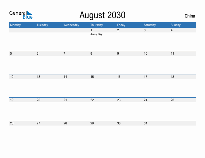 Fillable August 2030 Calendar