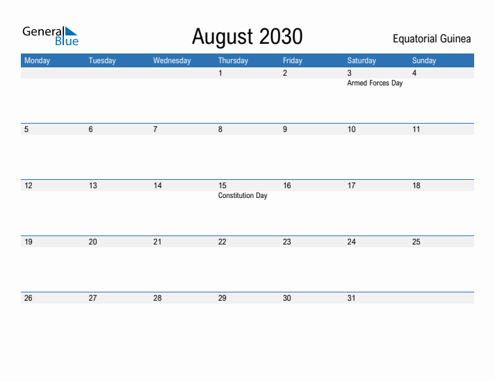 Fillable August 2030 Calendar