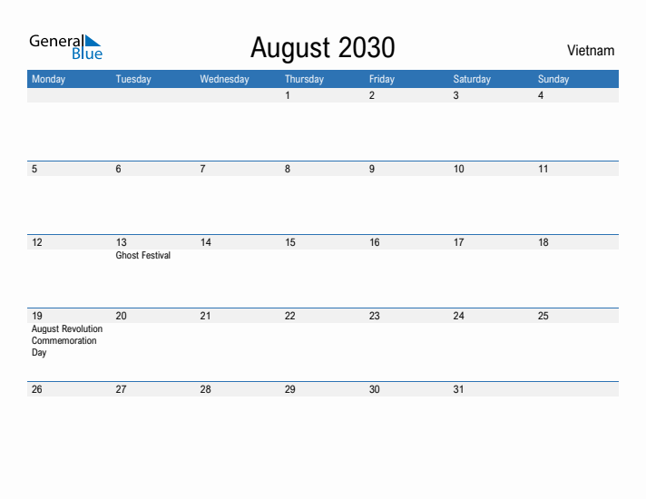 Fillable August 2030 Calendar