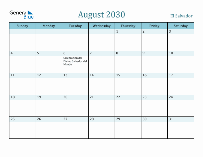 August 2030 Calendar with Holidays