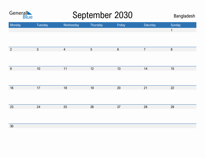 Fillable September 2030 Calendar