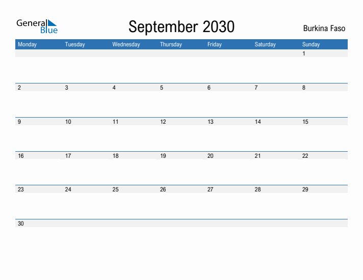 Fillable September 2030 Calendar