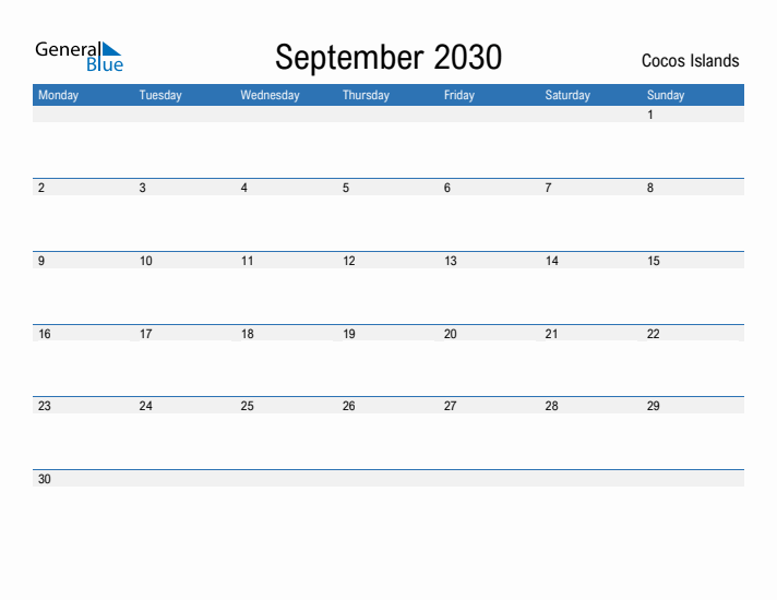 Fillable September 2030 Calendar