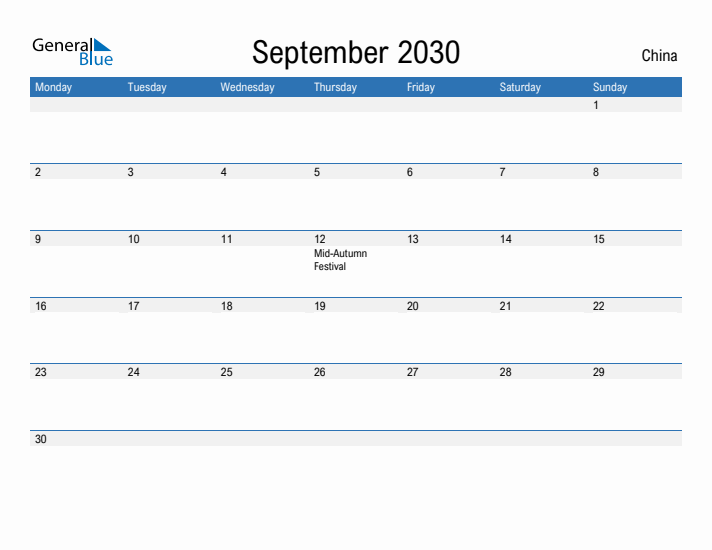 Fillable September 2030 Calendar