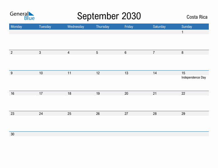 Fillable September 2030 Calendar