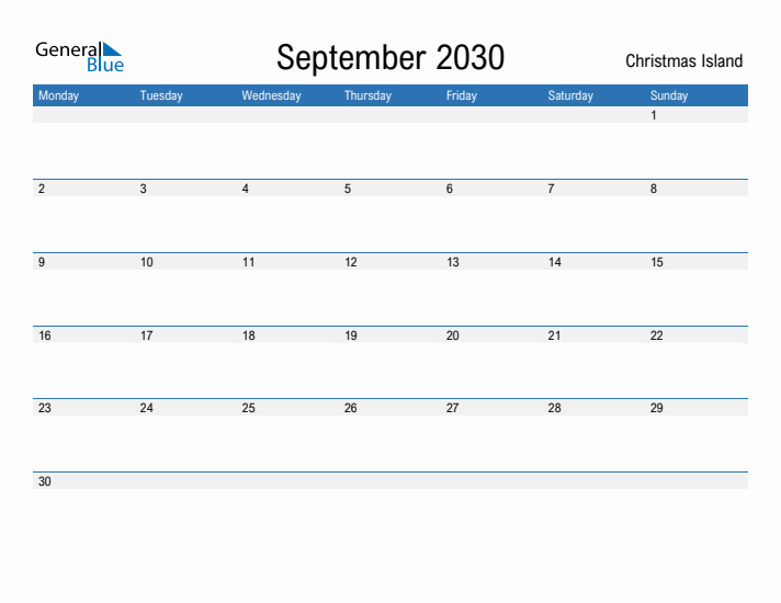 Fillable September 2030 Calendar